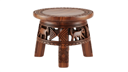Hand-Carved African Wooden Stool with Elephant Motif and Tribal Patterns.png

