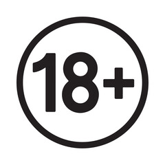 Fototapeta premium Simple black and white graphic depicting an eighteen plus symbol within a circle