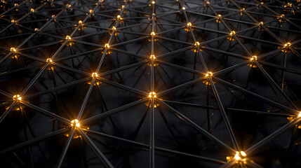 High-tech triangle grid abstract network of glowing golden points perfect for technology, data, network, communication, futuristic concepts in design projects.