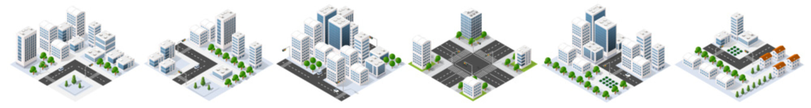 Isometric city urban planning constructing infrastructure module