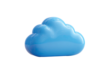 A glossy, three-dimensional light blue cloud floating against a stark black background