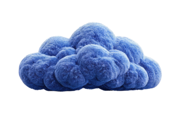 A detailed, fluffy, blue-colored cloud with a texture resembling fur, isolated on black