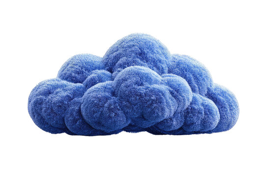 A detailed, fluffy, blue-colored cloud with a texture resembling fur, isolated on black