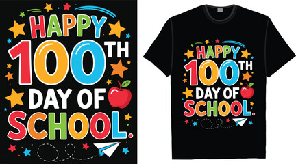 Happy 100th Day of School Colorful Typography T Shirt Design for Kids