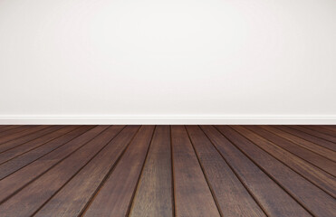 Dark wood floor and white wall, empty room for background	
