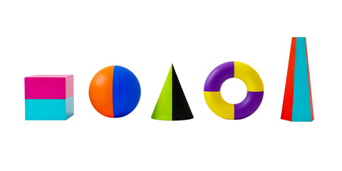 Colorful geometric shapes forming the word pixel