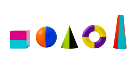 Colorful geometric shapes forming the word pixel