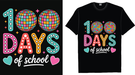 100 Days of School Disco Ball Typography Colorful T Shirt Design for Kids