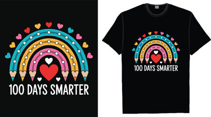 100 Days Smarter Rainbow Pencil Cute Illustration 100 Days of School T Shirt Design