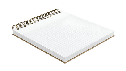 An open spiral-bound notebook with blank graph paper pages isolated against a solid black background