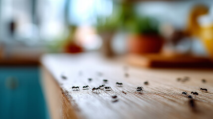 tiny black ants on kitchen counter in house