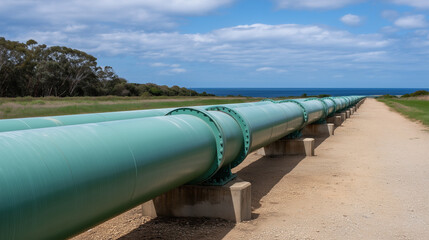 Pipeline producing green hydrogen for clean electricity from solar and wind renewable sources, sustainable fuel distribution, clean energy infrastructure, eco-technology network, w