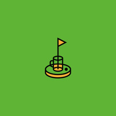 Golf club mug with hole logo illustration.