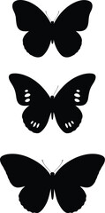 Naklejka premium Black and white minimalist illustration of three butterfly silhouettes stacked vertically