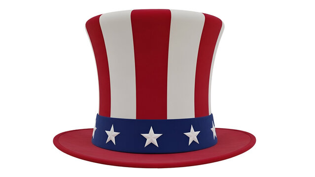 A patriotic top hat with american flag stars and stripes design on a black background - Powered by Adobe