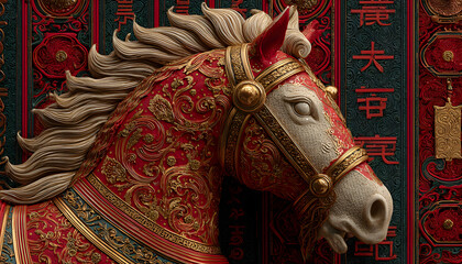 luxury red and gold chinese horse new year background, 2026 new year