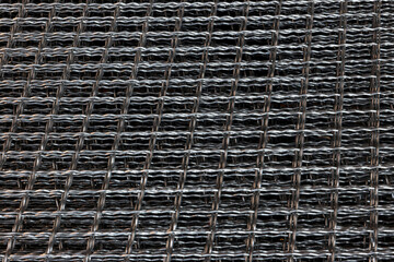 Close-up of stacked steel wire mesh showing industrial metal grid texture and construction material detail