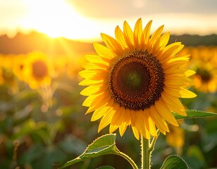 Golden Sunflower in Warm Sunset Light