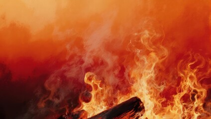 Intense Flames Engulfing Wood with Smoke and Fiery Background.