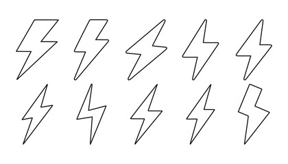  Collection of hand drawn lightning bolt icons with dashed lines-vector illustration