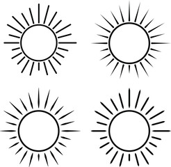 Simple line art illustration of four identical suns or sunbursts