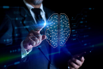 Businessman using Automation technology and Machine learning in business internet technology....