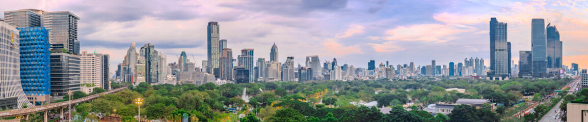 Naklejka premium View of Lumphini Lumpini Park at Si Lom Silom taken from Central Park Mall in BKK Bangkok Thai Thailand 