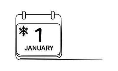 Minimalist line art calendar icon showing January first with a snowflake perfect for winter new year planning and events
