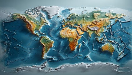 A detailed three dimensional representation of earth featuring continents and oceans