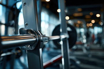Detailed close up of smith machine in a clean and modern gym