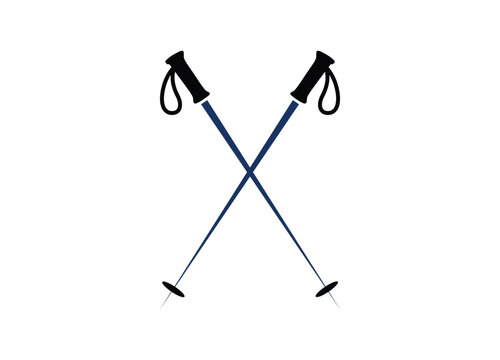 Pair of crossed ski poles with black grips and dark blue shafts representing winter sport equipment graphic illustration