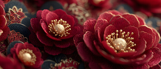 Red and gold paper flowers Chinese decoration background for 2025 lunar new year concept