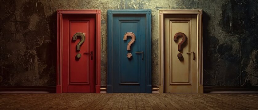 Dark room setting with textured wallpaper and a row of doors, perfect for film noir concepts, psychological thriller visuals, or enigmatic storytelling projects.