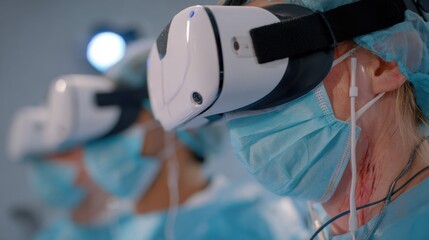 Health professionals using virtual reality technology for medical training and immersive education in a clinical setting