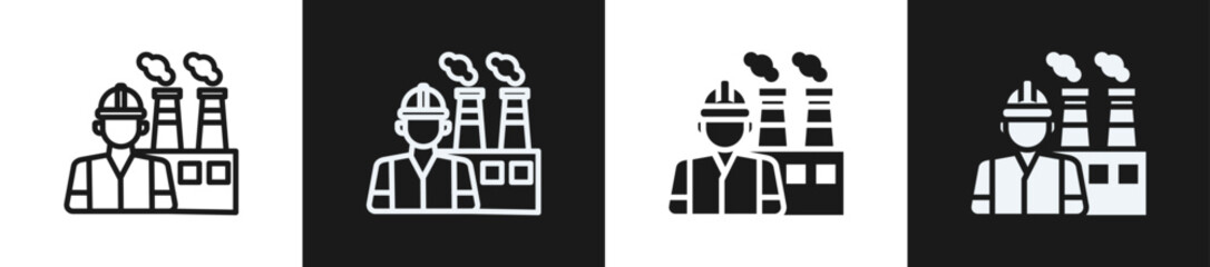 Industrial Worker Line N Glyph Icon Style In White And Black Background
