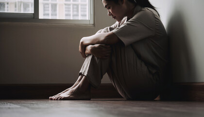 Solitary Man Sitting on Floor by Window in Dim Room Reflecting on Emotions and Mental Health Struggles Indoors