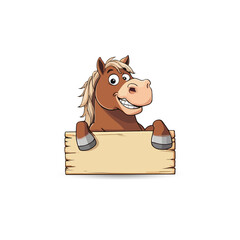 Happy Cartoon Horse With A Blank Sign