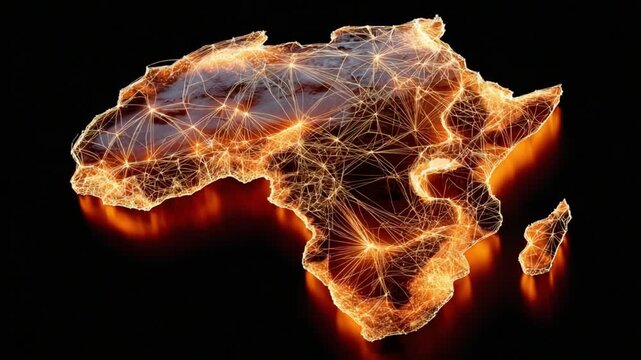 Africa's Digital Frontier: A glowing depiction of the African continent, interwoven with intricate digital connections, symbolizing growth and connectivity.