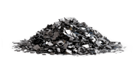Shiny Black Metal Flakes Pile on Transparent Background for Industrial or Artistic Use