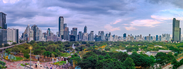 Fototapeta premium 14 December 2025 View of Lumphini Lumpini Park at Si Lom Silom taken from Central Park Mall in BKK Bangkok Thai Thailand 