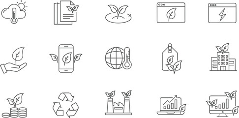 Communication, digital media, online marketing, public relations, and video content vector line icons set, including microphone, headset, megaphone, and chat symbols.