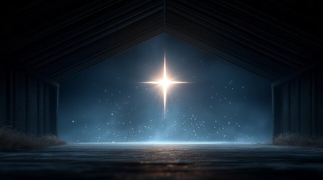 A star is lit up in a dark room