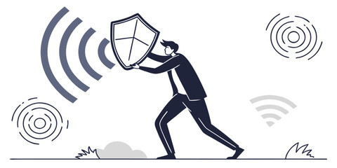 Vector illustration of a young business woman with a megaphone jumping in action alongside a silhouette of a fitness athlete and basketball player running in a sports competition