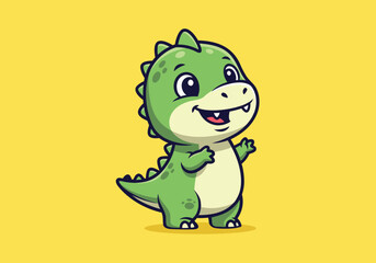 Cute cartoon baby dinosaur waving hello. © torik