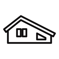 Outline drawing of a house with an asymmetrical, single-pitched (skillion) roof that slopes sharply down left to right. Related to modern architecture, residential design, energy-efficient building