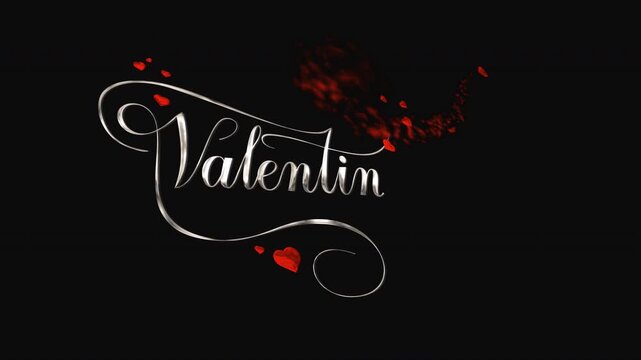 Animated text valentines day in elegant script with red heart accents, perfect for romantic designs, valentines day cards, posters, or social media.