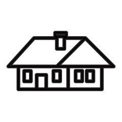 Outline drawing of a long, single-story house with a wide profile and a medium-pitched roof with a chimney. Related to ranch-style homes, extended dwellings, or architectural variety in real estate