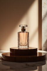 Luxury Perfume Bottle on Rose Gold Podium