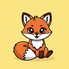 Obraz premium Cute cartoon fox sitting and smiling.