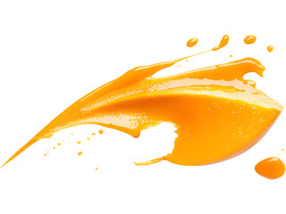 Bright mango puree splash captured in dynamic motion, ideal for juice ads, tropical drink branding, summer promotions, and energetic food compositions.